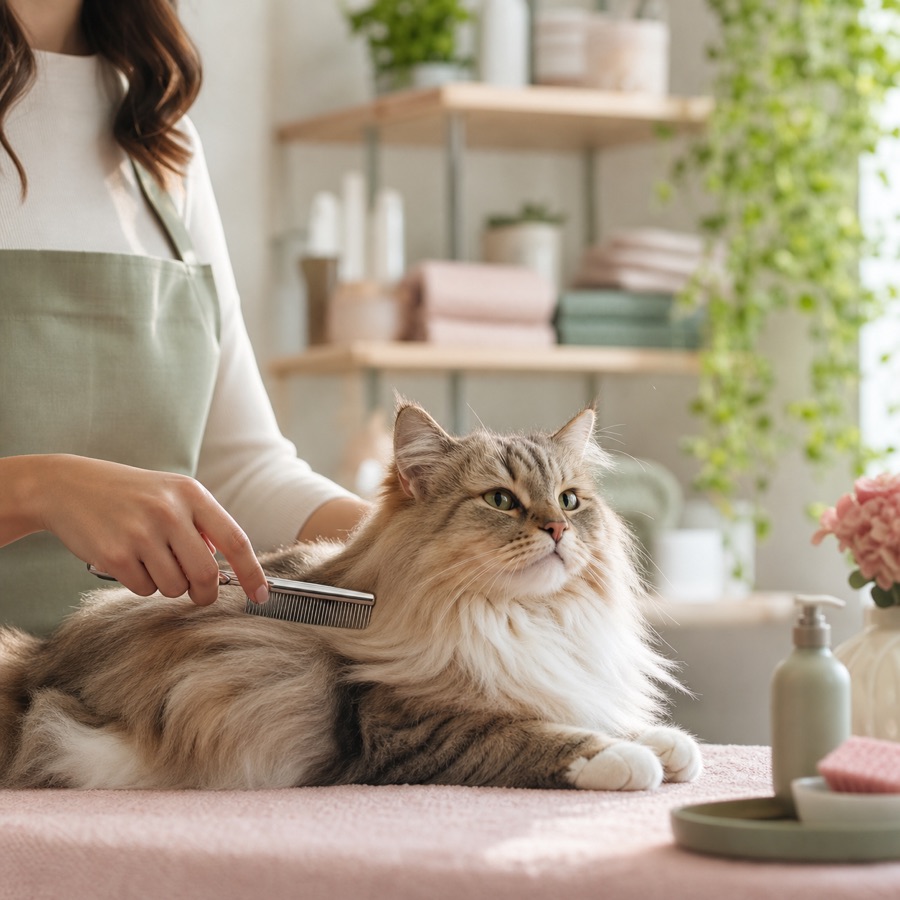 Gentle cat grooming at JoJo Pet Care