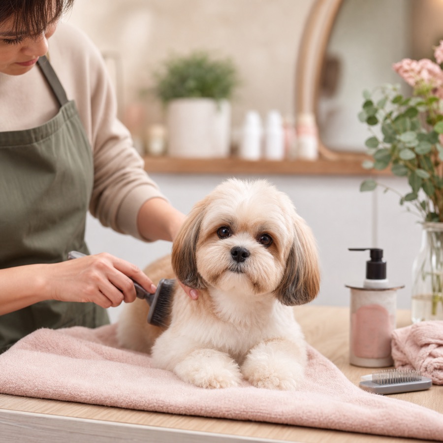 Puppy's first grooming visit at JoJo Pet Care